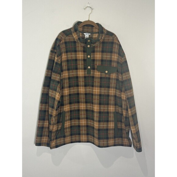 Duluth Trading Sweater Men’s 3XL Plaid Fleece Pullover Doubleback Snap Mock Neck